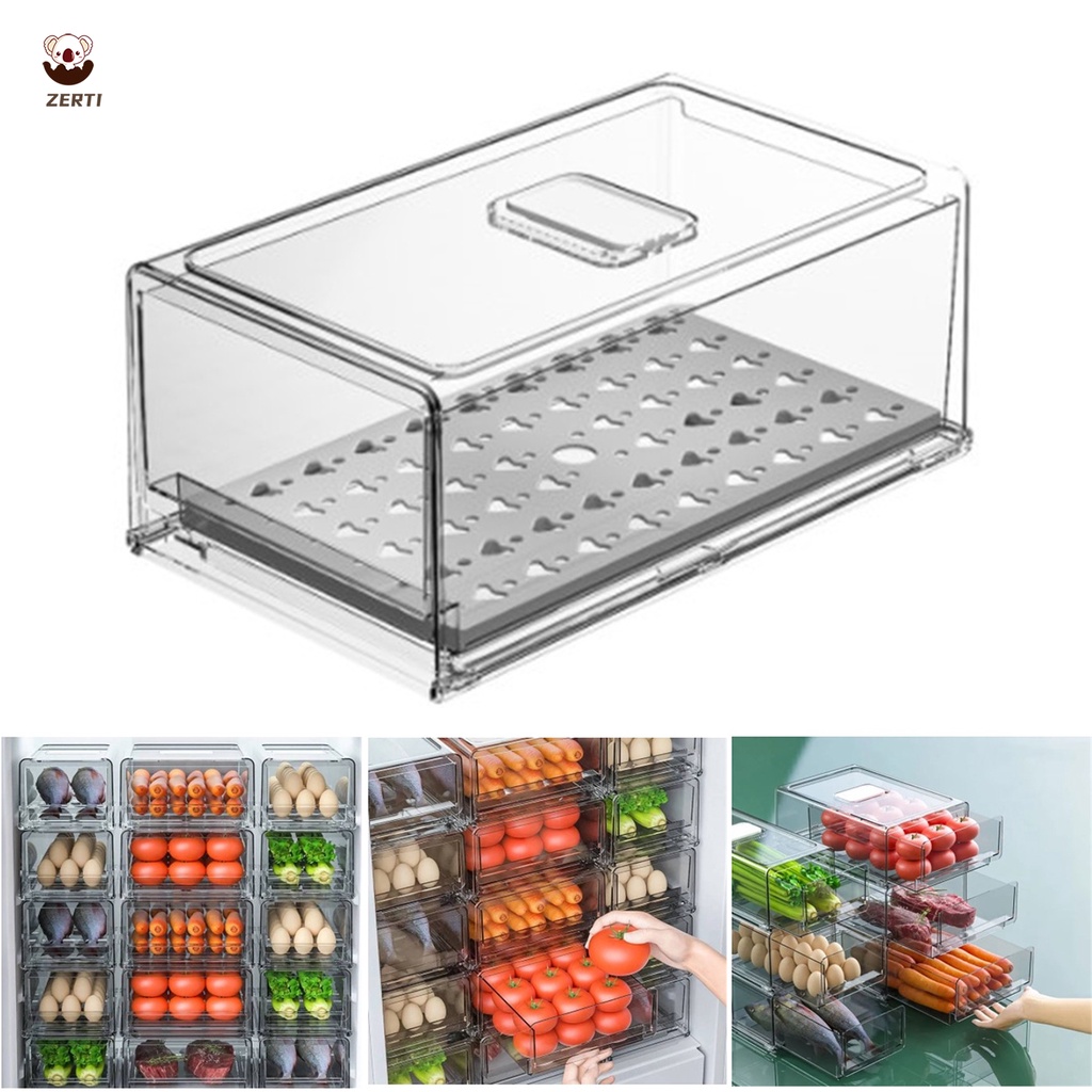 Hộp Đựng Trái Cây/Rau Củ Trong Suốt Thiết Kế Ngăn Kéo Trong Suốt Cho Tủ Lạnh