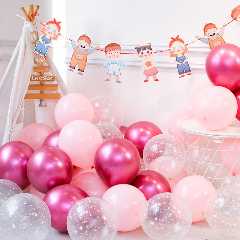 Set bóng mix các màu, bóng pastel, bóng siêu nhũ, bóng ngôi sao trang trí sinh nhật cho bé - Kem Shop K312