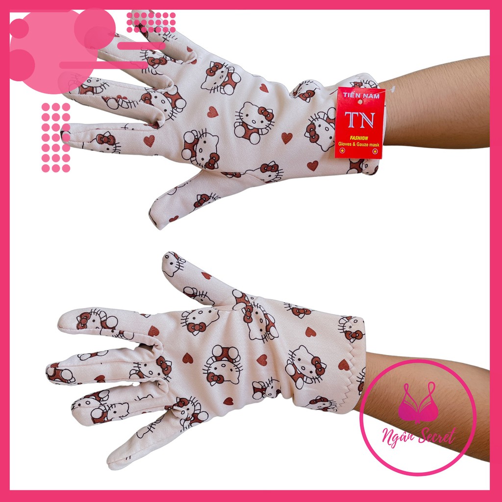 Găng tay nữ chống nắng cotton, họa tiết ngộ nghĩnh