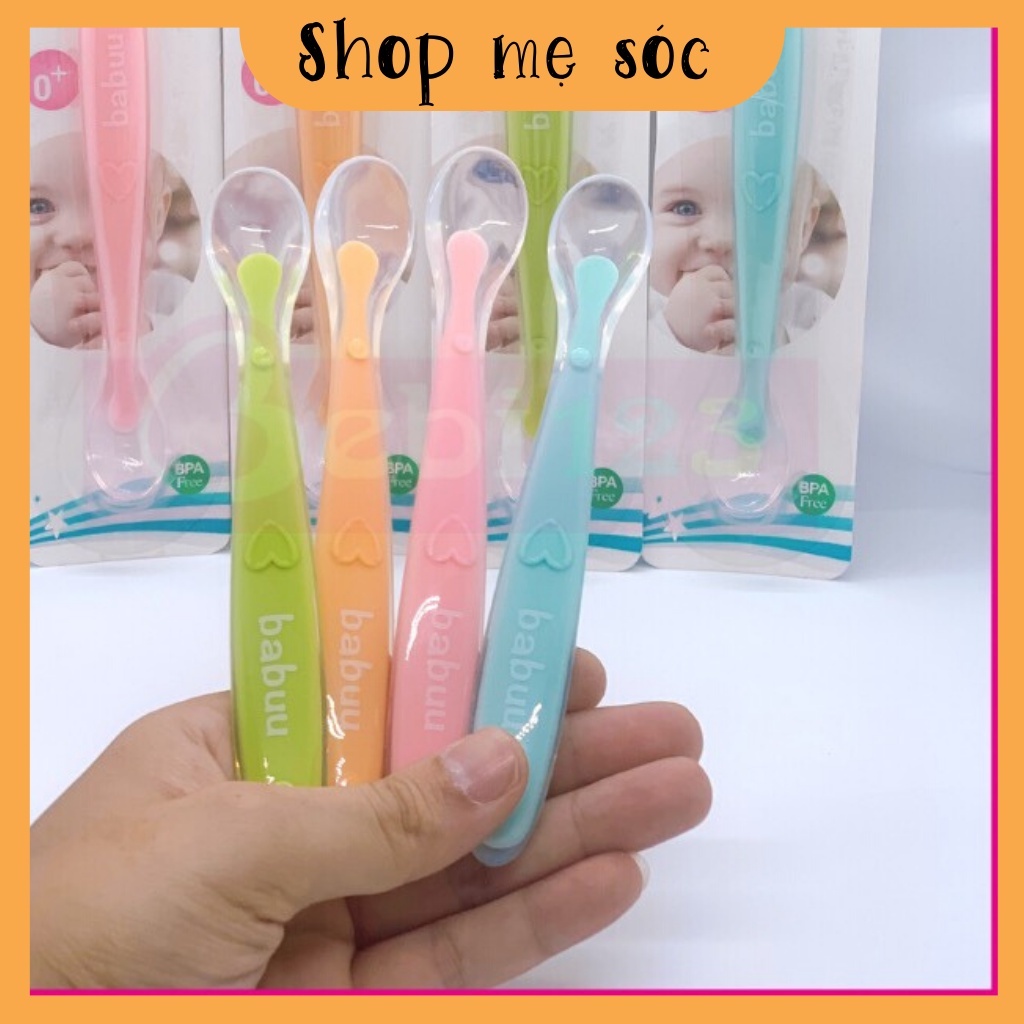 Thìa silicon siêu mềm cho bé ăn dặm chính hãng babu bảo vệ lợi nướu cho bé mesocshop