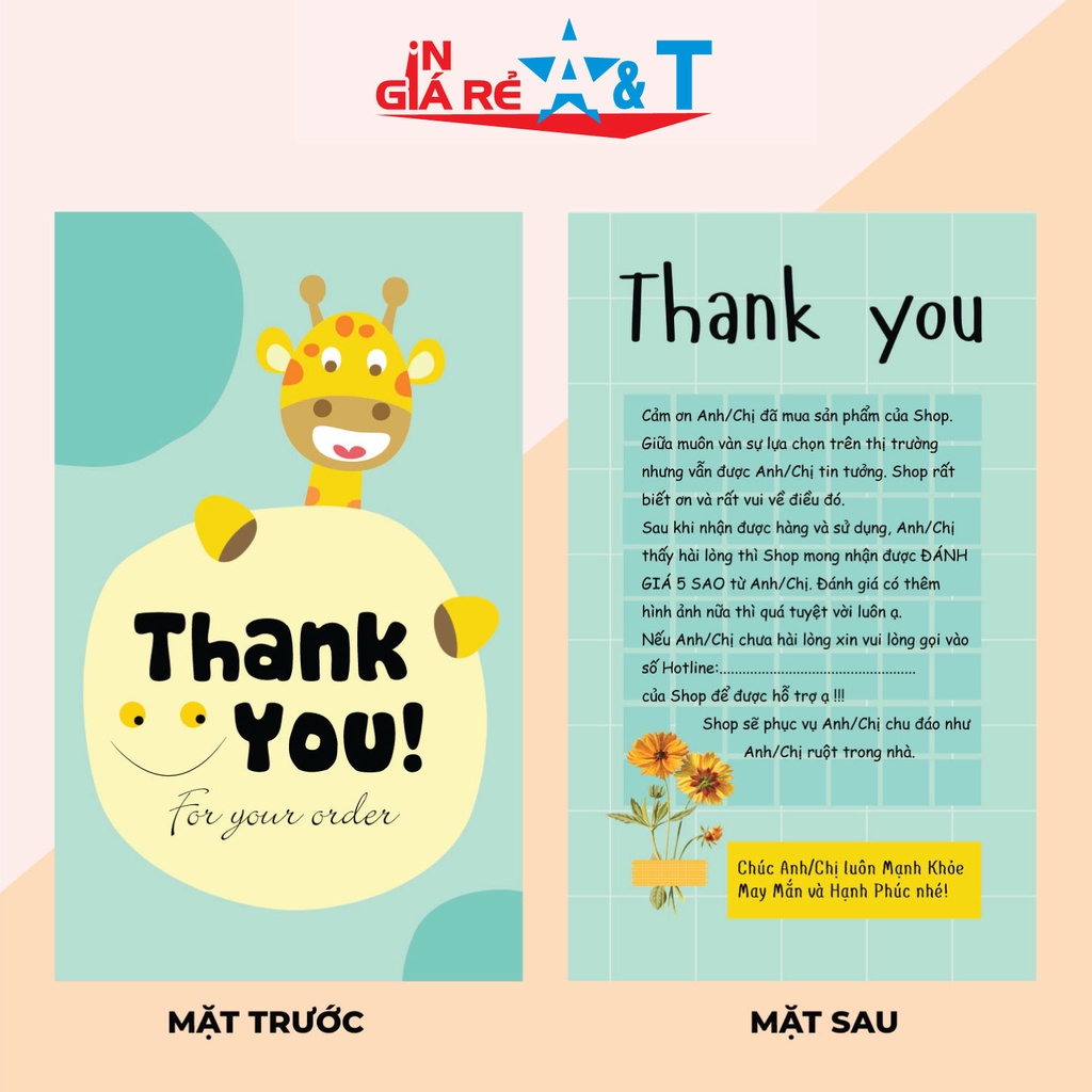 THẺ CẢM ƠN/THANKS CARD HÀNG CÓ SẴN 100 CÁI