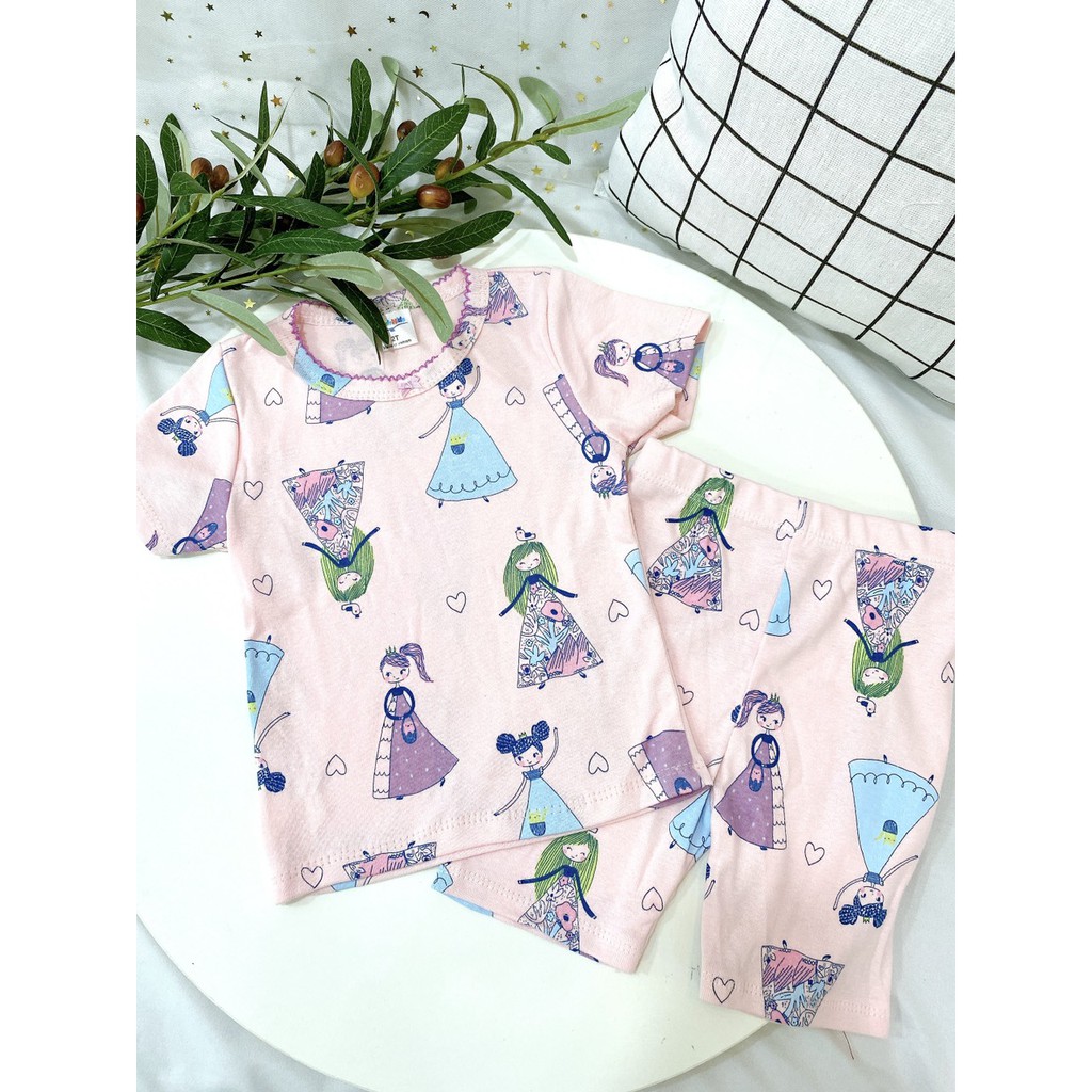 Bộ Cộc Tay Cotton 100 % Thoáng Mát In Nhiều Họa Tiết Siêu Xinh Cho Bé Gái (10-20kg)