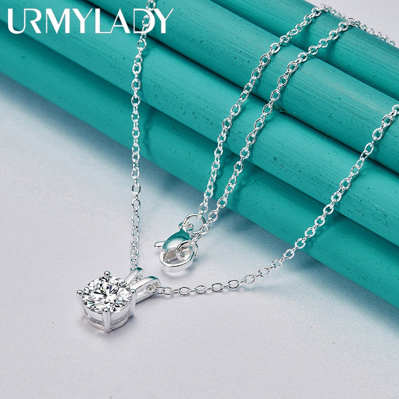 Bạc 925 8mm AAA Zircon Mặt Dây Chuyền Vòng Cổ 16 / 18 / 20 / 22 / 24 / 26 / 30 Inch Dây Xích Dành Cho Người Phụ Nữ Quyến Rũ Trang Sức Cưới