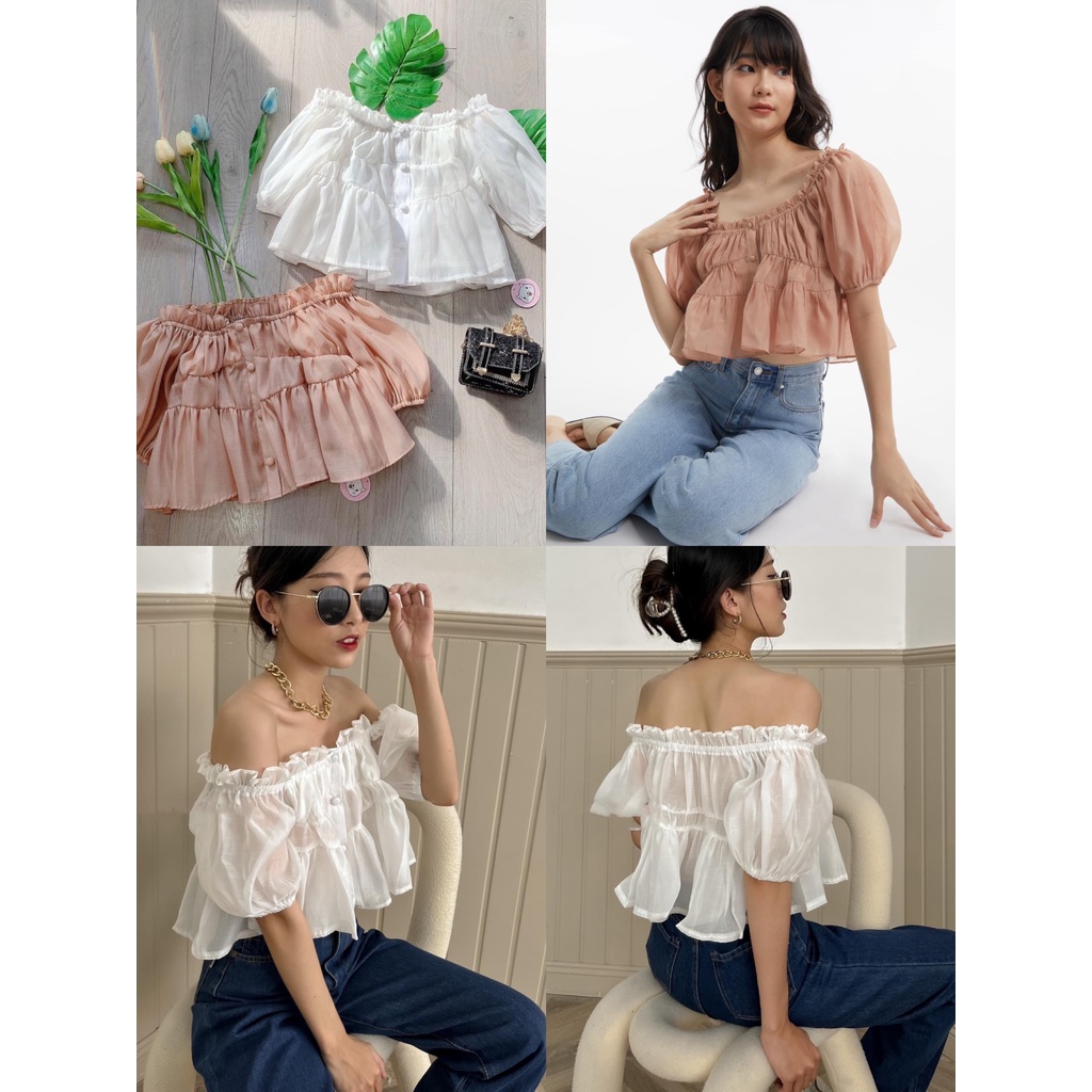 ÁO KIỂU BỒNG BỀNH XINH XẮN 3 MÀU TRẮNG ĐEN NÂU GIÁ RẺ - CALI TOP