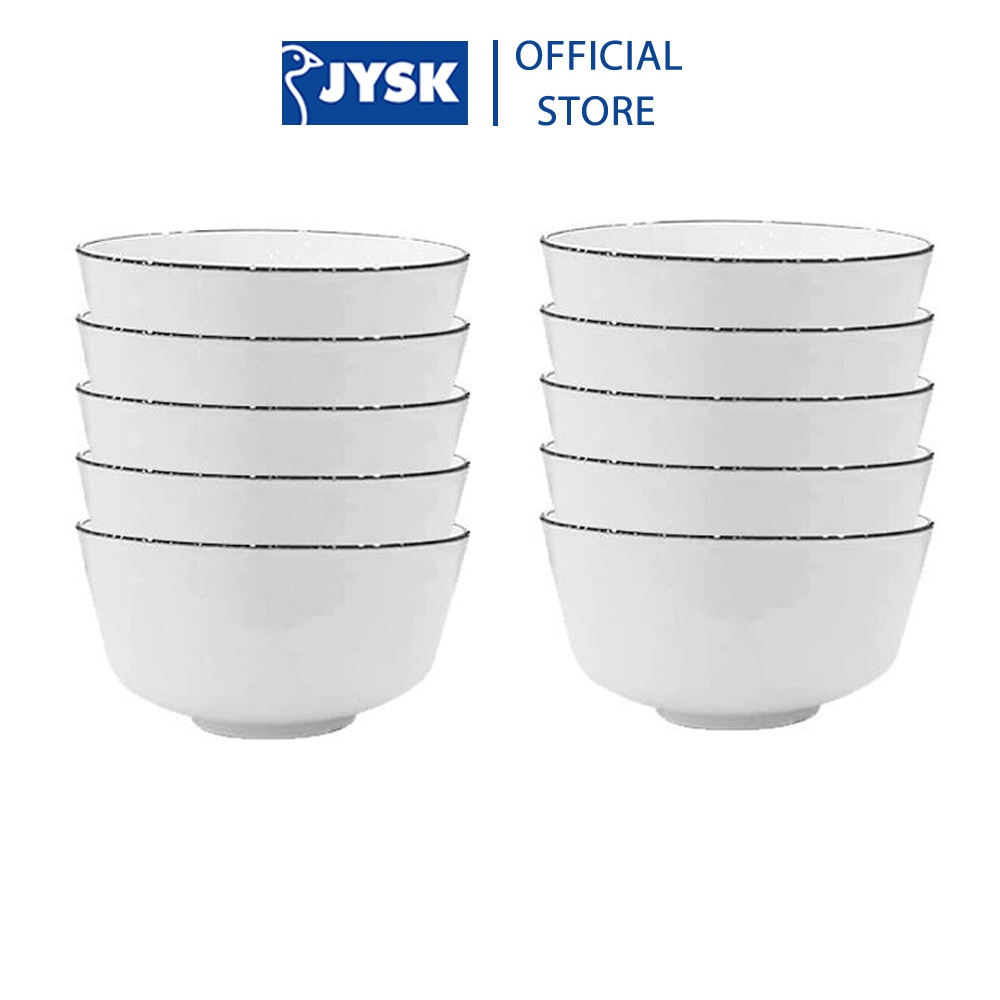 Bộ 10 bát cơm | JYSK Nid | sứ trắng bóng viền đen | DK11.5x5.8cm