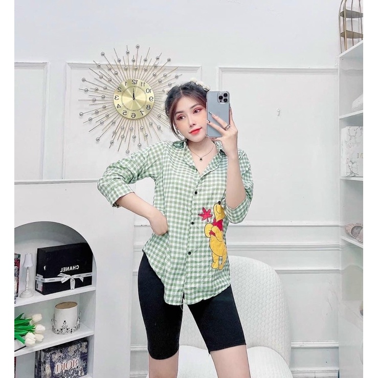 Set Bộ Đồ Nữ Áo Sơ Mi Sọc in hình + Quần Legging Ngố
