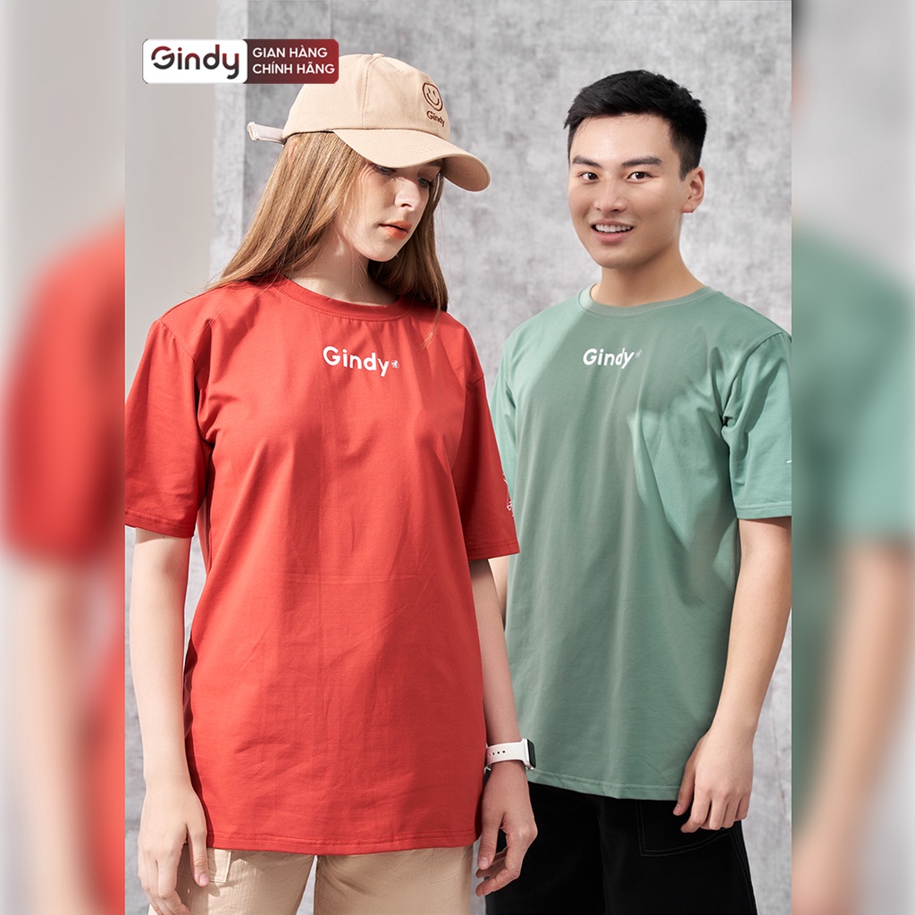 Áo phông form rộng thun tay lỡ cổ tròn in hình vải 100% cotton mát 4 màu xanh lá, đỏ, đen trắng Local Brand GINDY A071