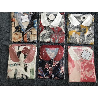 Bộ lụa mặc nhà cho mẹ, bộ Pyjama lụa satin họa tiết