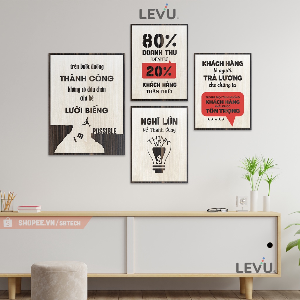 Bộ tranh treo văn phòng gỗ 4 tấm trang trí truyền cảm hứng làm việc SB4