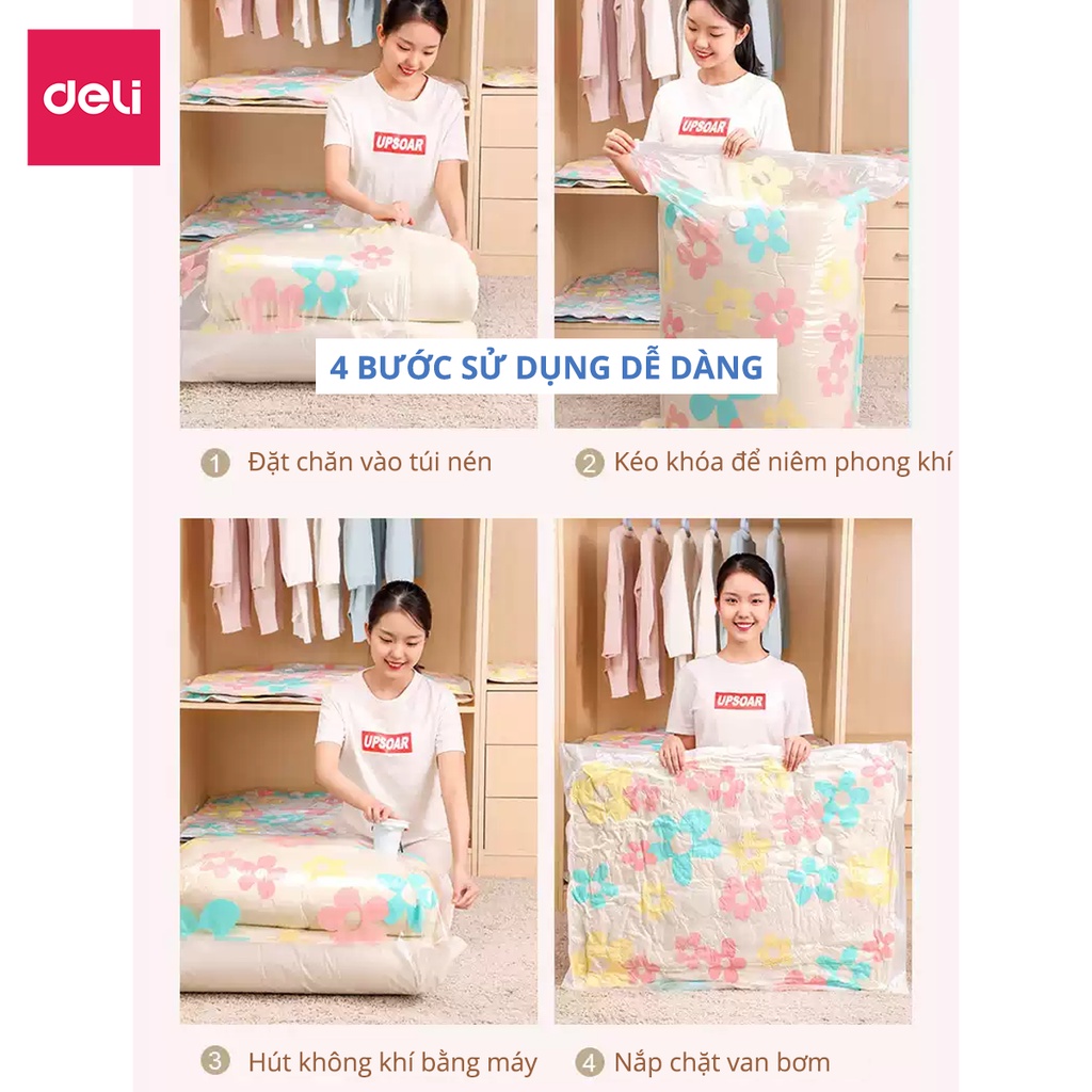 [HỎA TỐC] Túi hút chân không đựng quần áo du lịch, chăn màn Deli tránh ẩm mốc siêu dai dày gấp đôi sử dụng nhiều lần