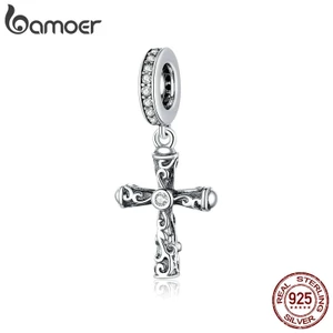 Mặt trang sức Bamoer BSC313 bằng bạc 925 kiểu dáng thánh giá vintage dành cho vòng tay/dây chuyền DIY BSC313
