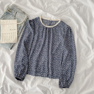 Phong cách hàn quốc nữ voan hoa dài tay áo baju baju wanita lengan panjang