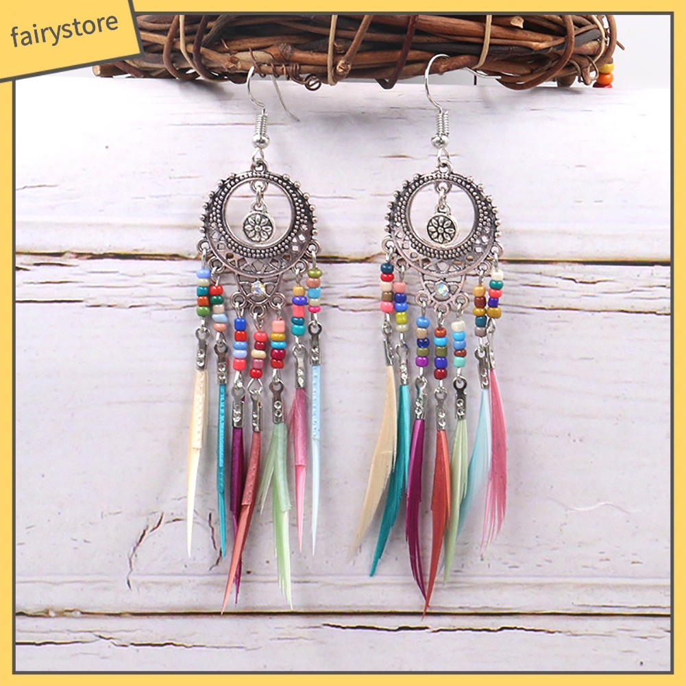 Bông Tai Móc Gắn Lông Vũ Phong Cách Bohemian Dành Cho Nữ