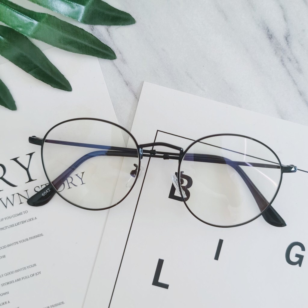 Kính mắt cận nam nữ mắt kính không độ gọng tròn chống tia UV phong cách Ulzzang đẹp sang trọng giá rẻ HANASO 064
