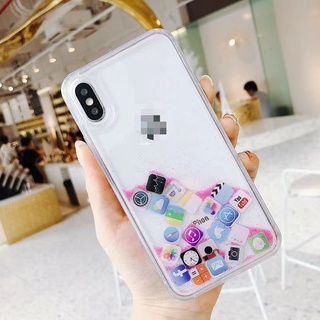 Ốp Điện Thoại Quicksand Cho iPhone 15 14 13 12 11 Pro X XS Max Mini 7 8 6 6s plus Vỏ Điện Thoại Di Động Biểu Tượng Ứng Dụng Chảy Chất Lỏng Dễ Thương