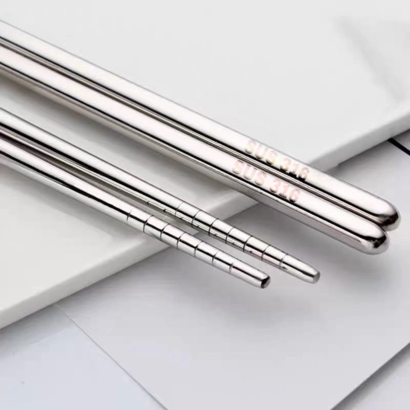 Bộ 10 đôi Đũa inox thường có chống trơn trượt loại rẽ