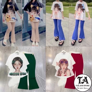 Set Bộ Quần Dài Ống Loe Cao Cấp - Set Dài Nữ Quần From Legging Phối Áo Thun 3D Phong Cách Hàn Quốc Hack Dáng