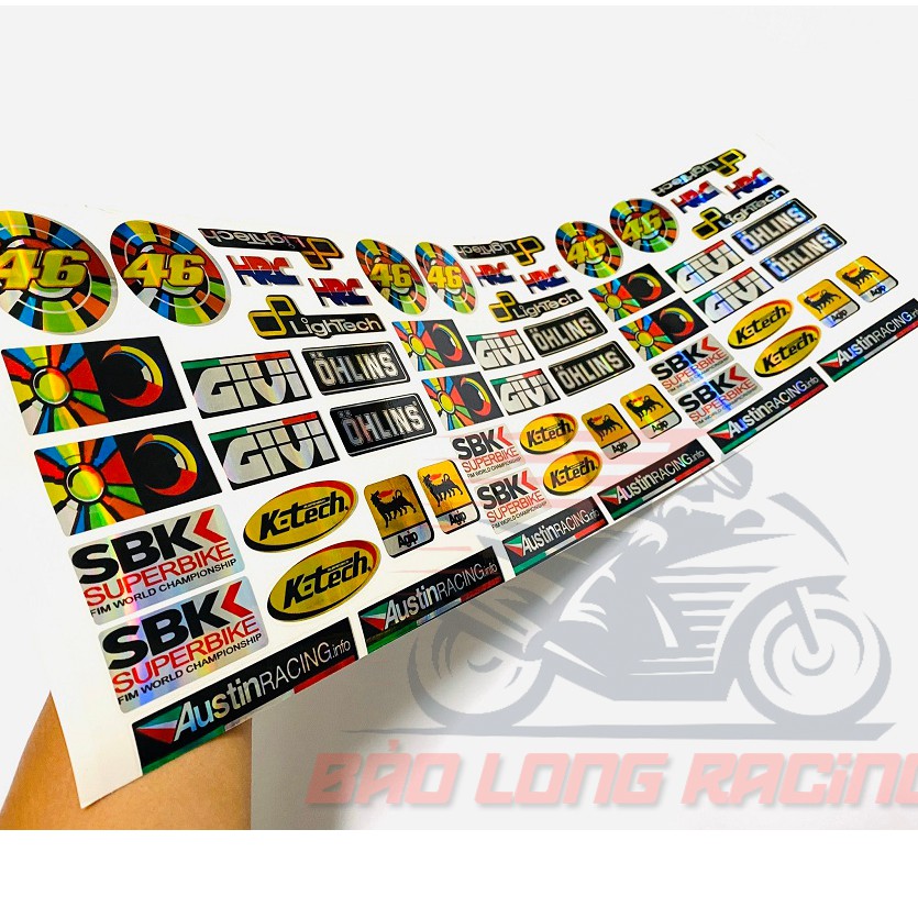Combo 60 tem Decal trang trí xe máy ,moto,oto siêu Đẹp..decal 7 màu