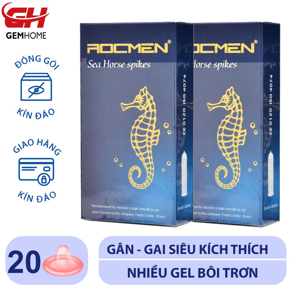 Ảnh Bao Cao Su Rocmen Cá Ngựa Xanh Gân Gai kéo dài thời gian 2 hộp lớn (20bao) -GEMHOME 1