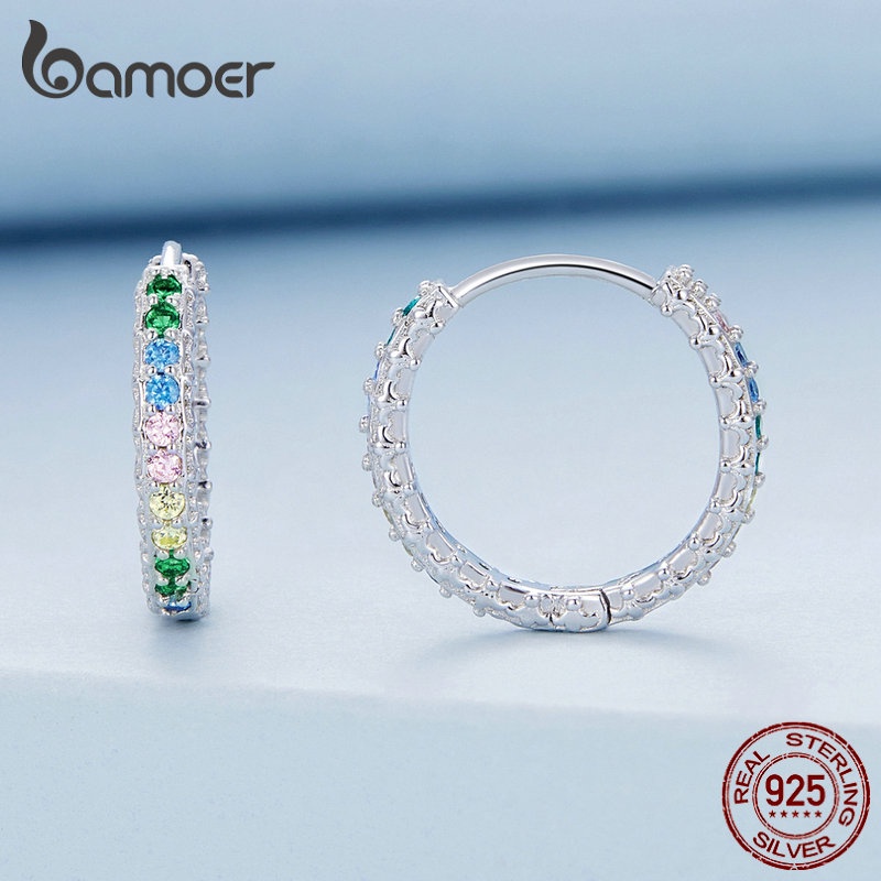 Bamoer Bông Tai Bạc 925 Đính Đá Nhiều Màu Sắc Thời Trang Cho Nữ