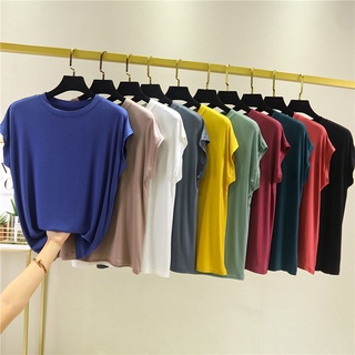 Áo thun nữ Modal Cotton cổ tròn Áo màu xám dáng rộng Áo thun không tay cỡ lớn Plus Size