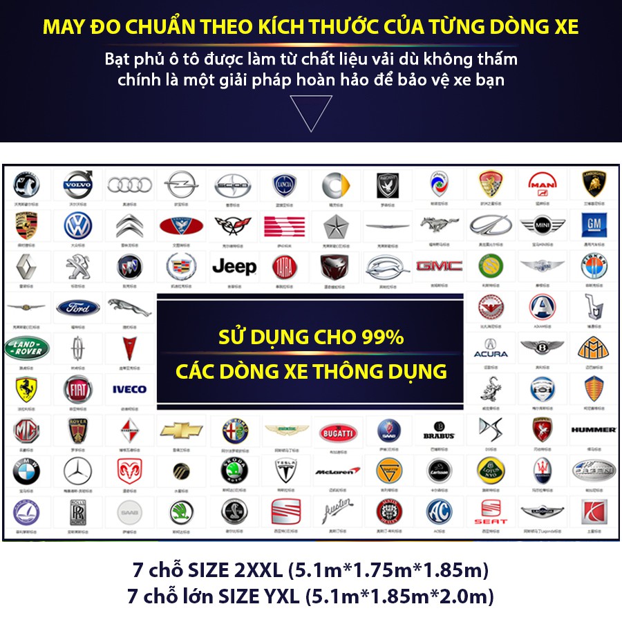 Bạt Phủ Ô Tô NB 7 Chỗ Lớn Size YXL Chống Thấm Nước