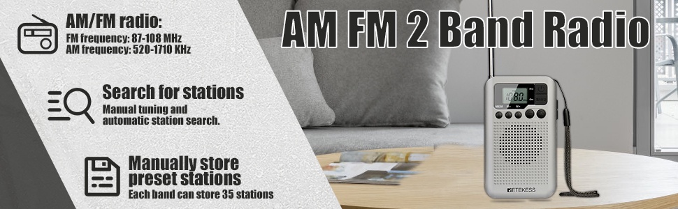 Mô tả Radio Retekess Tr106 Fm Am Di Động Với Màn Hình Lcd Điều Chỉnh Kỹ Thuật Số Có Loa Giắc Cắm Tai Nghe Và Chức Năng Đồng Hồ - 2
