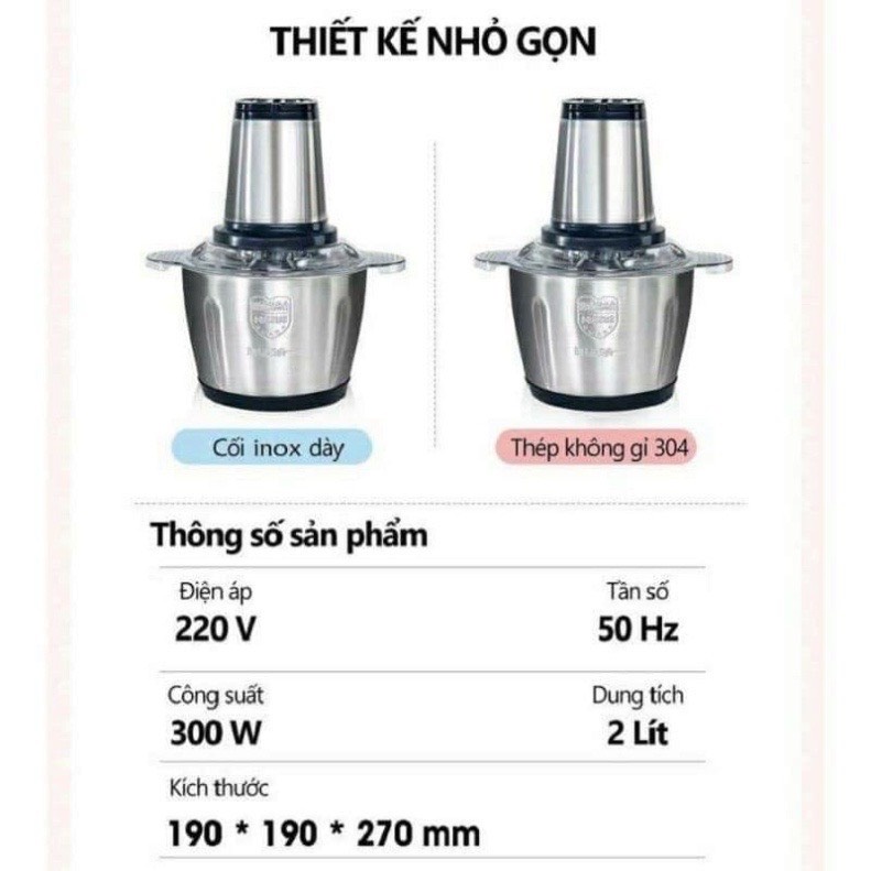 Máy Xay Thịt Đa Năng Food Processor (2l) Cối Xay Inox 4 Lưỡi- Máy xay cầm tay công suất 250W