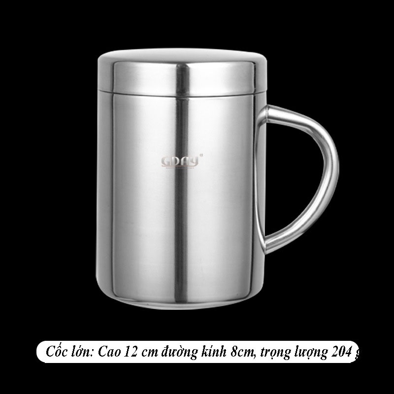 Cốc inox 304, ca inox có quai,có nắp, cứng, bền, cách nhiệt cao cấp ...