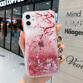Quicksand Peach Blossom Vỏ Điện Thoại Cho iPhone 16 15 14 13 12 11 Pro Max Mini XS XR X Ốp Lưng Trong Suốt Chống Sốc