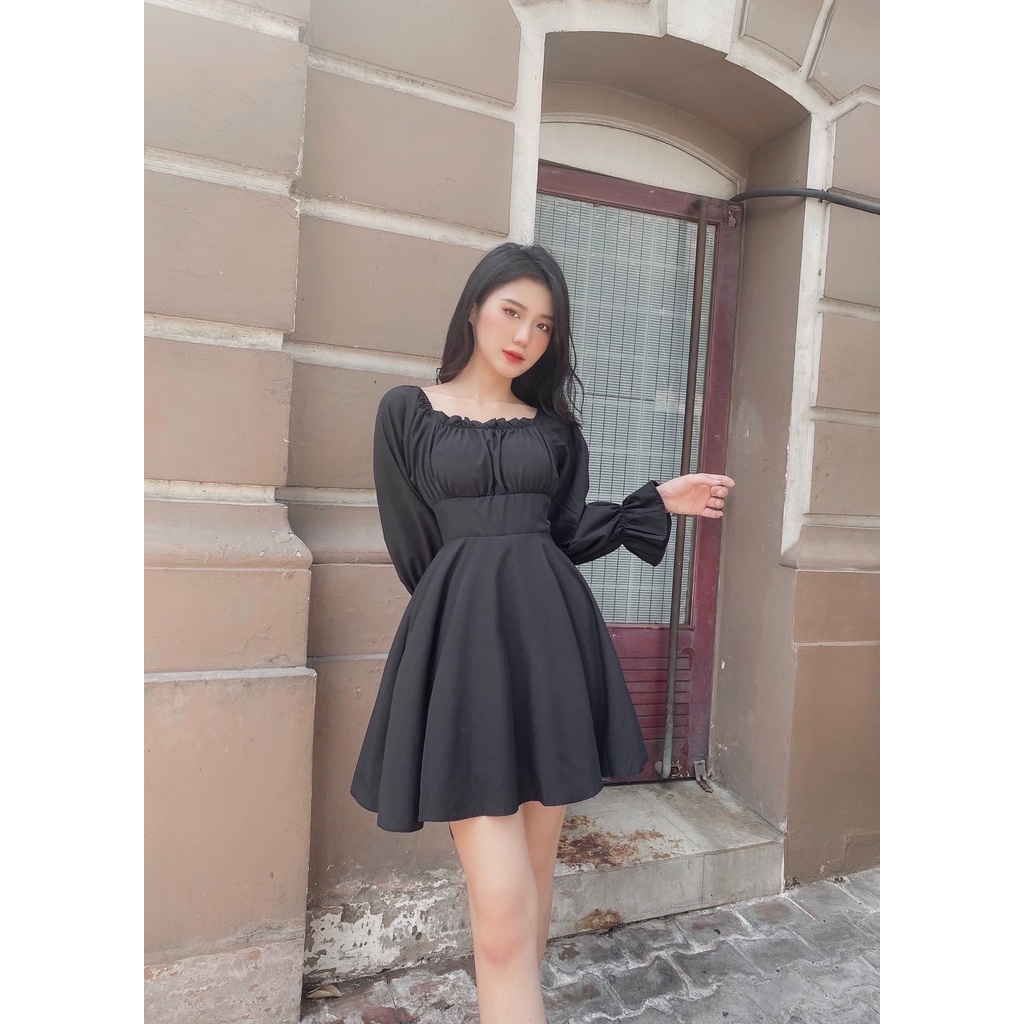 ĐẦM ĐEN THẮT DÂY CHÉO LƯNG SANG CHẢNH - LOWEN DRESS