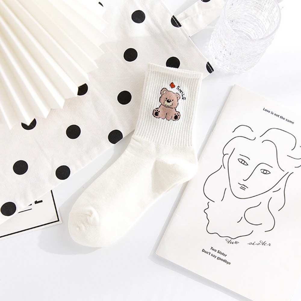 Tất vớ cổ vừa, cao set 5 đôi họa tiết dễ thương chất liệu cotton co giãn 4 chiều - Ekiu Shop