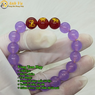 Vòng con giáp tam hợp tỵ dậu sửu chất liệu mã não tím - cho nữ mệnh hỏa, thổ - may mắn tài lộc