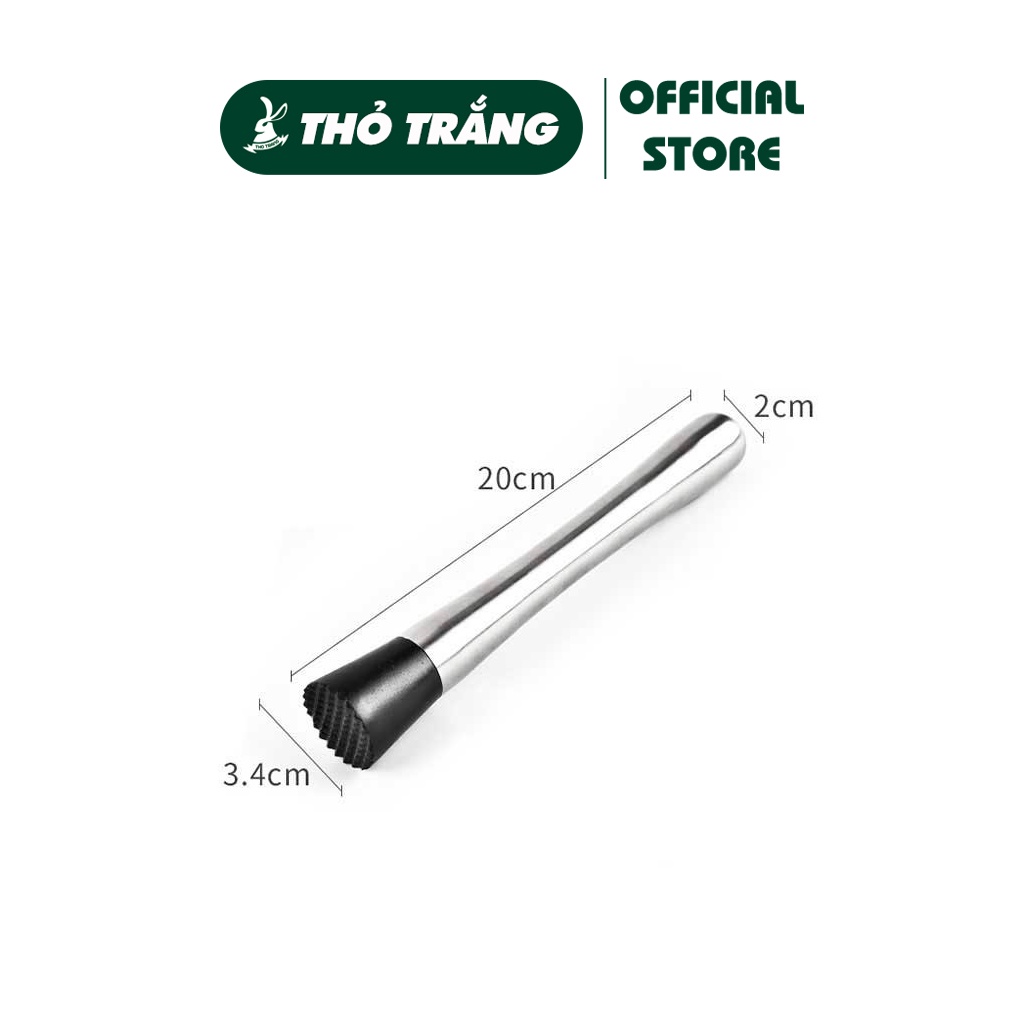 Chày bar dầm pha chế inox 20cm đầu nhựa cao cấp (chất liệu inox 304)
