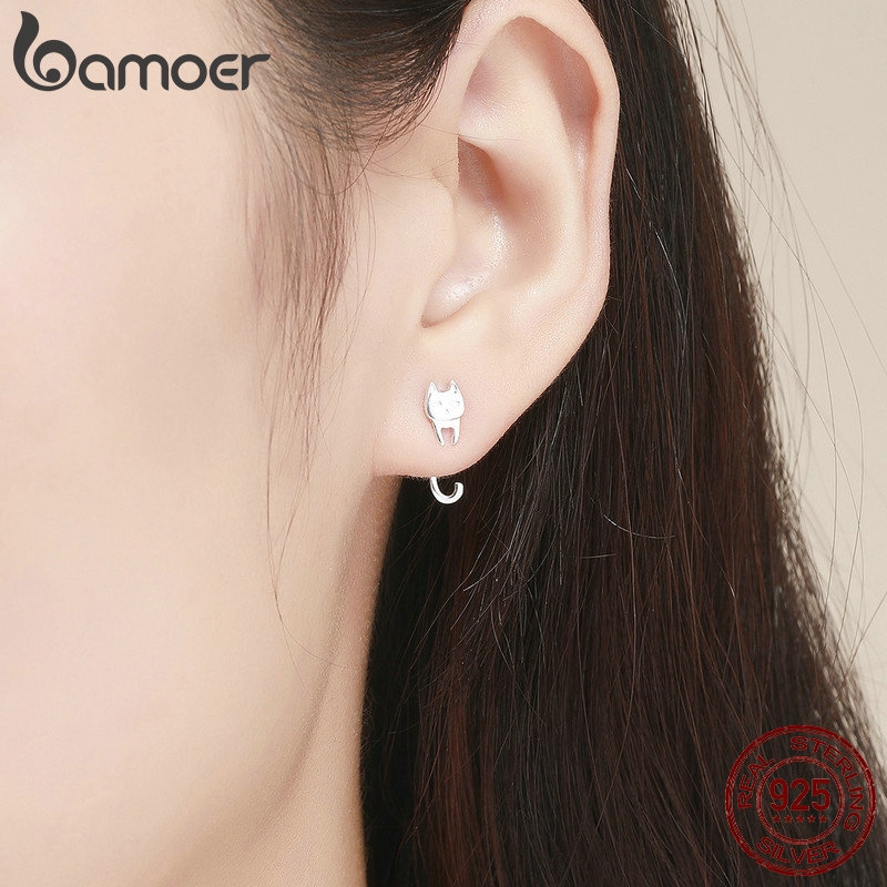 Bamoer Bông Tai bạc 925 Hình Chú Mèo Đáng Yêu Cho Nữ sce488