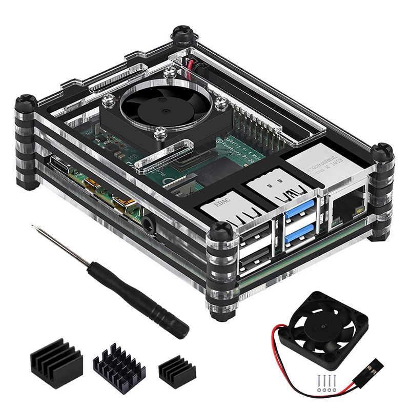 Vỏ Nhựa Acrylic Trong / Trong / Đen Cho Raspberry Pi 4 Model B, Quạt Tản Nhiệt Raspberry Pi 4b