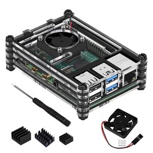 Vỏ Nhựa Acrylic Trong / Trong / Đen Cho Raspberry Pi 4 Model B, Quạt Tản Nhiệt Raspberry Pi 4b