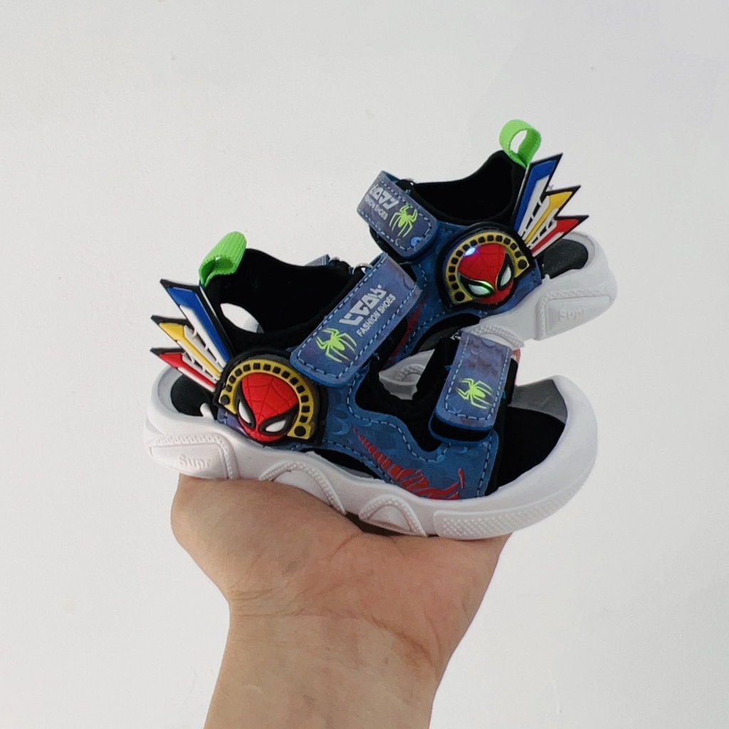sandal bé trai - dép quai hậu bé trai siêu nhân nhện 2 quai không đèn led chống vấp đi mùa hè 827, 831 ( ảnh thật)