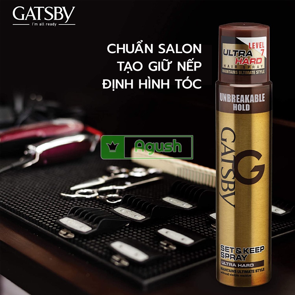 Keo xịt tóc nam nữ thơm giữ nếp lâu siêu cứng chính hãng nhật bản Gatsby Hair Spray Ultra Hard chai 250ml không bết dính