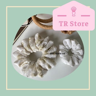 Scrunchies hoạ tiết hoa nhí và ren phồng lớn cột tóc XL