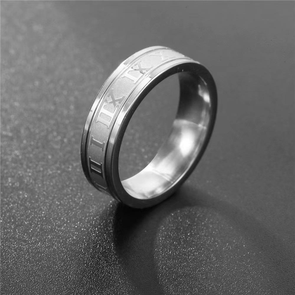 Nhẫn Nam Nữ Màu Bạc Tròn La Mã Thời Trang Unisex Chất Liệu Titan Đẹp Đơn Giản Không Gỉ - Nhẫn La Mã - Horizon