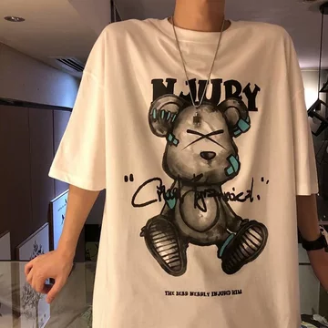 Áo thun quá khổ [M-8XL] Áo thun gấu hoạt hình Nhật Bản phong cách hip hop đường phố Áo thun hip-hop dáng rộng Áo thun cổ điển Dark gothic Áo thun nam Hàn Quốc Áo thun ngắn tay dành cho cặp đôi tuổi Te