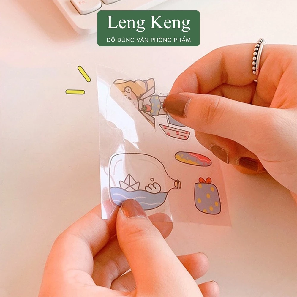 [ 1 tấm ] Sticker văn phòng phẩm Leng Keng trang trí dán tập vở, bình nước, bút nước