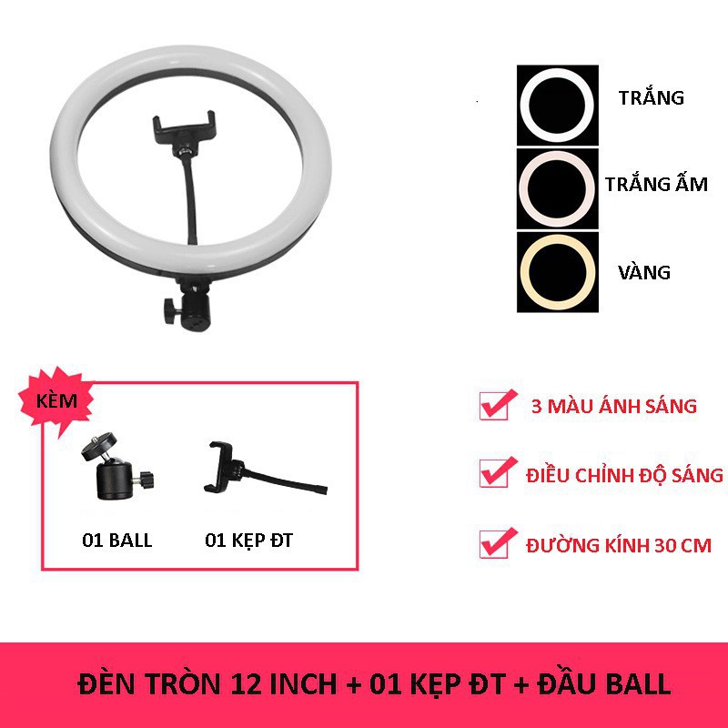 Đèn livestream giá rẻ 30cm và chân 2m1 hỗ trợ chụp ảnh, bán hàng, make up thay đổi chế độ sáng- Chính Hãng HD DESIGN