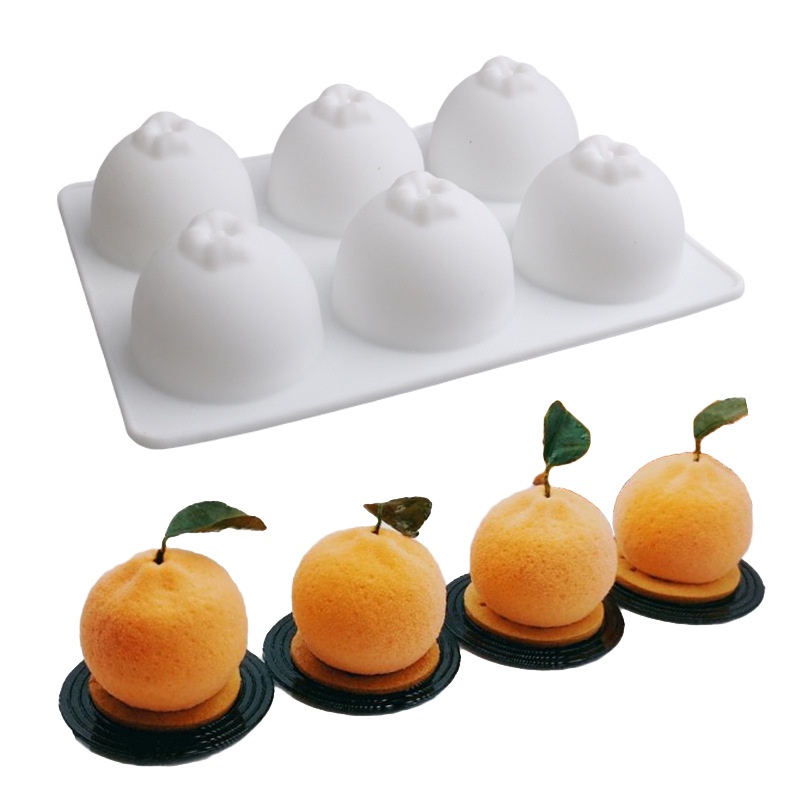 Khuôn silicone 6 Ngăn Làm Bánh mousse/Xà Phòng/Bánh pudding/Xà Phòng Hình Quả Cam