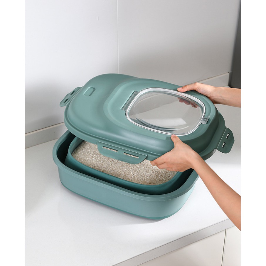 Thùng gạo gấp gọn silicon từ 10-30kg chống ruồi muỗi tặng kèm 3 món (cốc đo gạo, 3 chén nhựa, 1 vá múc cơm)