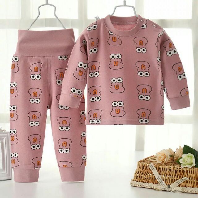 Bộ đồ cotton áo dài cài khuy vai và quần cạp cao cho bé dưới 5 tuổi