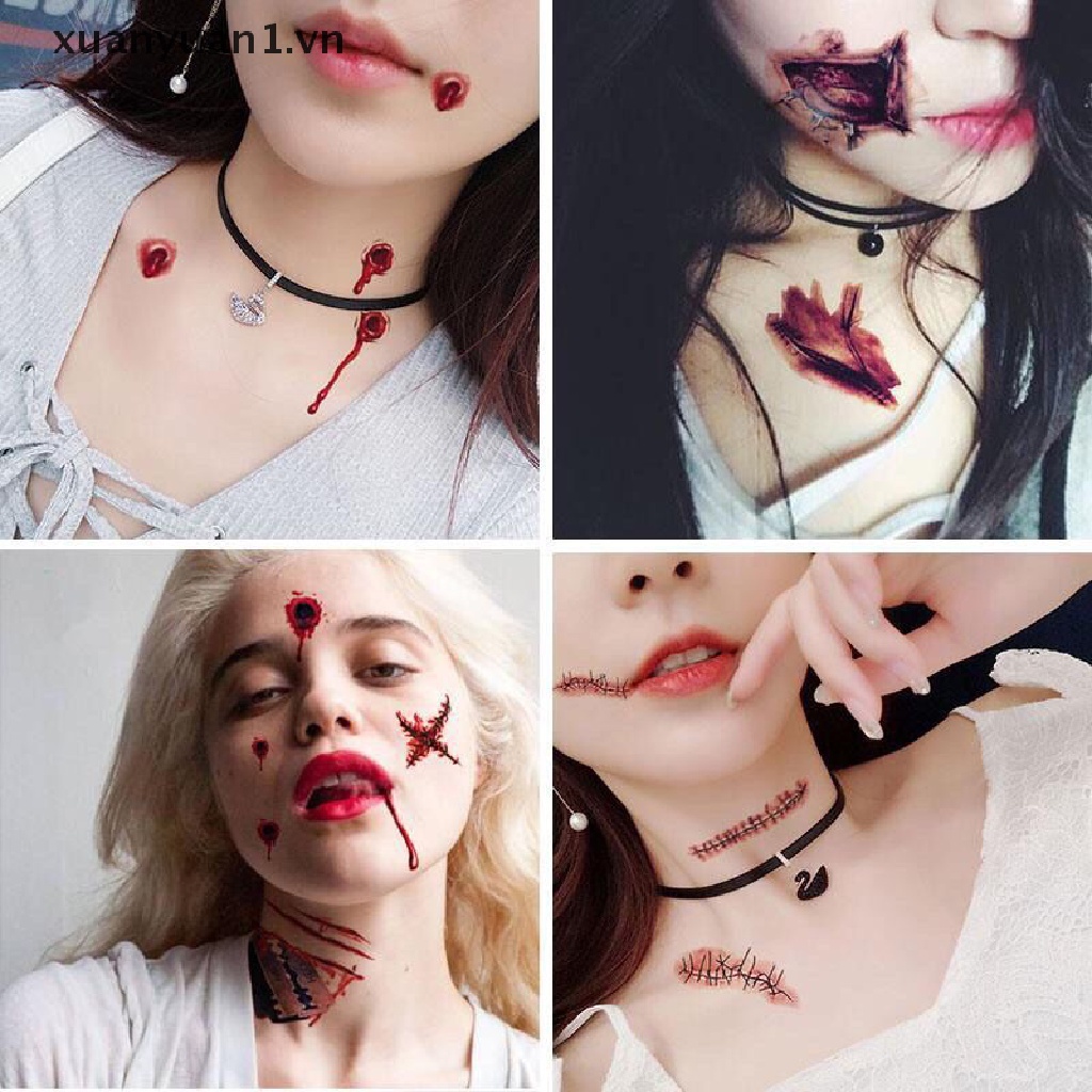 Set 30 Hình Xăm Dán Vết Thương Máu Chống Nước Phong Cách Halloween Độc Đáo