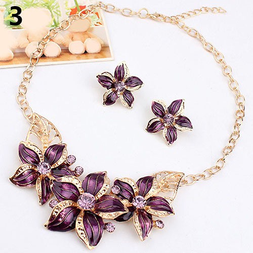 Thời Trang Nữ Kim Cương Giả Hoa Tuyên Bố Mặt Dây Chuyền Vòng Cổ Bông Tai Bộ Trang Sức
