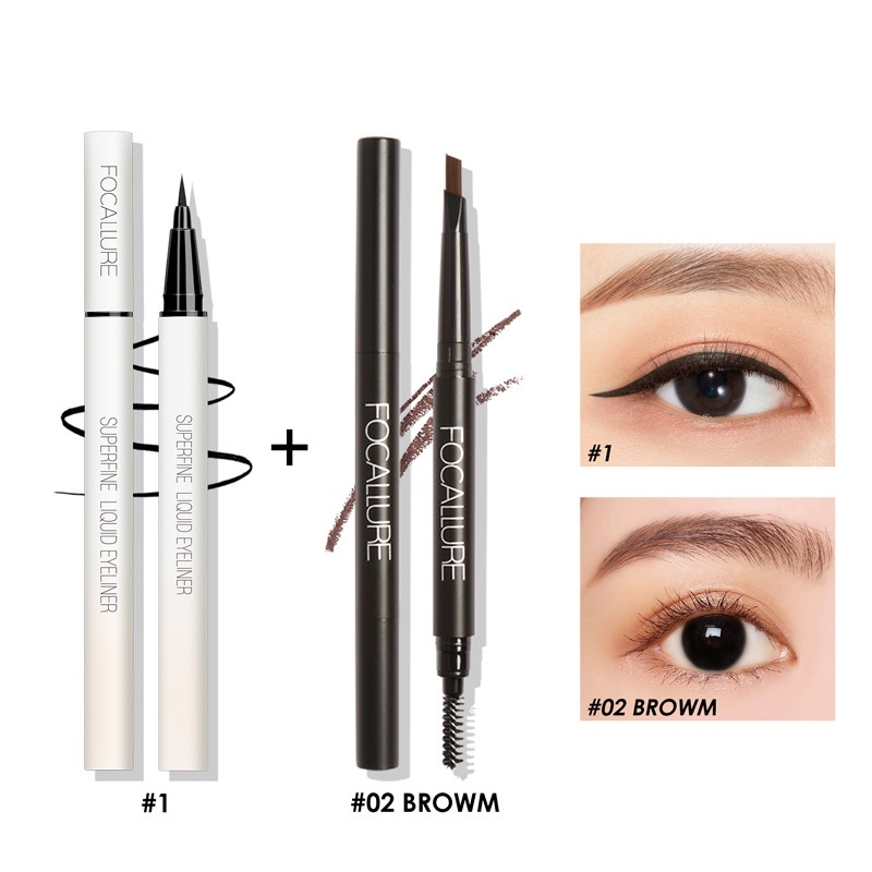 Ảnh Set kẻ mắt + kẻ viền chân mày FOCALLURE siêu mịn lâu trôi 1